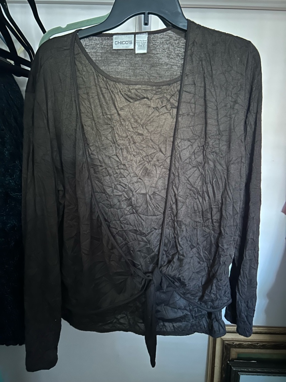 Chico's size 2 Sheer Tie-Front Cardigan in Dark Brown